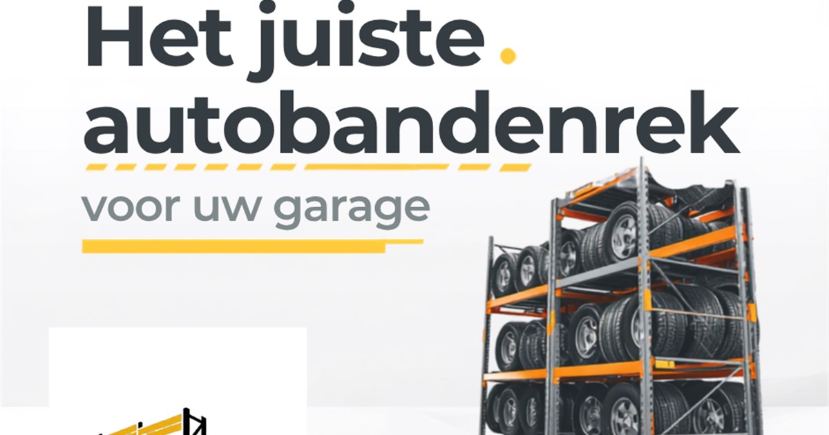 Autobandenrek met opgeslagen banden in garage
