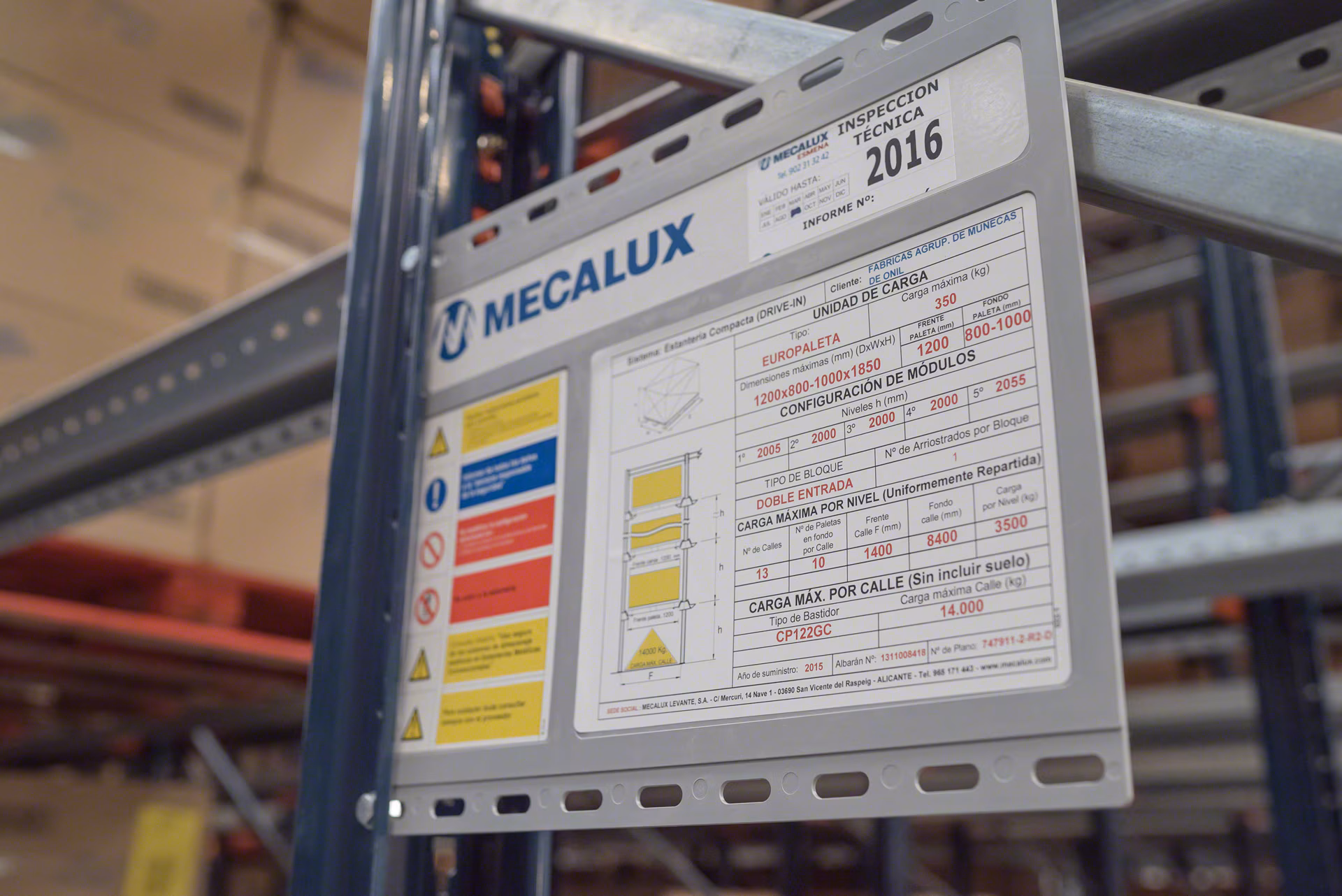 Mecalux informatieplaatje technische keuring EN 15512